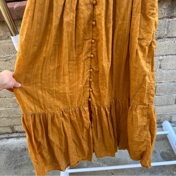 Anthropologie The Peregrine Midi Dress Mustard Yellow Smocked Boho Sz S - Picture 4 of 5